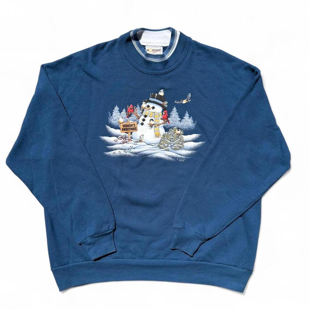 Morning Sun Mens Sweatshirt X-Large Blue Snowman Seasonal